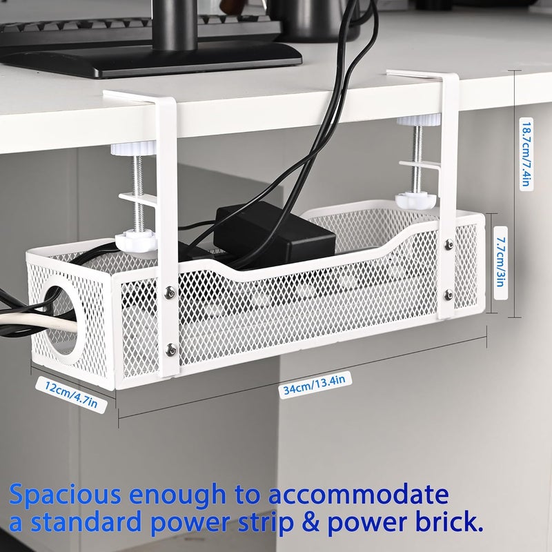 QUELIEN Under Desk Cable Management Tray Small – Clamp-Mounted Wire Organizer & Cord Management Under Desk Holder, No-Drill Metal Cable Tray for Home Office (White) - Image 4